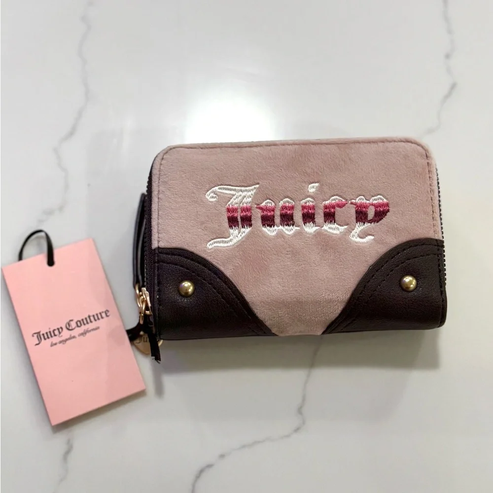 Juicy Couture Pink Black Zip Wallet | Embroidered Logo | NWT